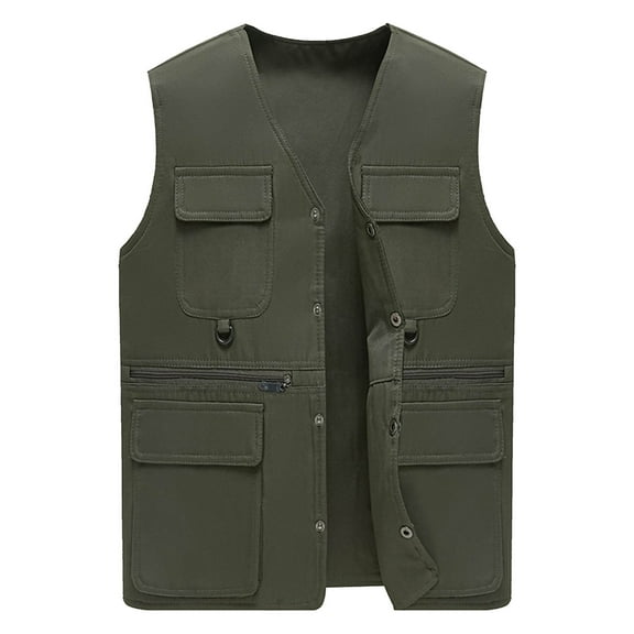 USNSM Men's Lightweight Vest Multi Pockets Casual Vests Waterproof Quick Dry Outdoor Solid Color Sleeveless Vest Green 205