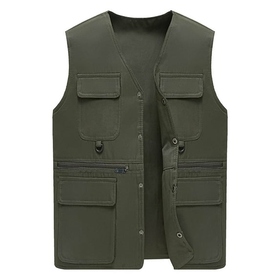 USNSM Men's Lightweight Vest Multi Pockets Casual Vests Waterproof Quick Dry Outdoor Solid Color Sleeveless Vest Green 210