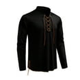 thumbnail image 1 of USNSM Men's Linen Cotton Retro Lace Up Shirt Long Sleeve Stand Up Collar Drawstring Top Casual Pullover Henley Shirt Black S, 1 of 6