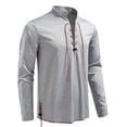 thumbnail image 1 of USNSM Men's Linen Cotton Retro Lace Up Shirt Long Sleeve Stand Up Collar Drawstring Top Casual Pullover Henley Shirt Gray L, 1 of 9