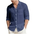 thumbnail image 1 of USNSM Men's Linen Shirts Casual Button Down Long Sleeve Shirt Solid Spread Collar Summer Beach Shirts with Pocket Blue XL, 1 of 7