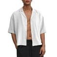 thumbnail image 1 of USNSM Men's Linen Shirts Casual Short Sleeve Classic Fit Button Down Shirt Beach Summer Vacation Holiday Wedding Cotton Tops White L, 1 of 7