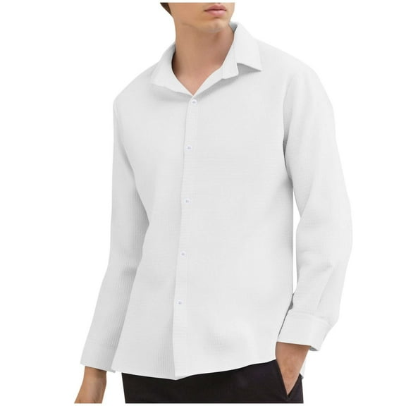 USNSM Men's Linen Shirts Long Sleeve Untucked Casual Button Down Shirts for Men Business Dress Clothes Fashion Beach Tops White XXXL
