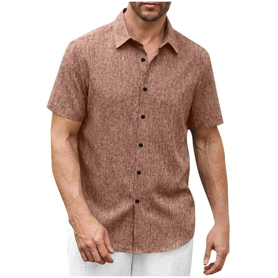 USNSM Men's Linen Shirts Short Sleeve Button Down Casual Dress Shirts for Men Beach Vacation Shirt Fashion Summer Clothes Brown XXL