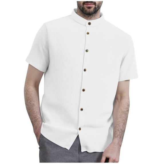 USNSM Men's Linen Shirts Short Sleeve Button Down Casual Dress Shirts for Men Beach Vacation Shirt Fashion Summer Clothes White S