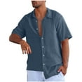 thumbnail image 1 of USNSM Men's Linen Shirts Short Sleeve Button Down Casual Shirt Business Dress Clothing Beach Fashion Summer Tops Blue S, 1 of 6