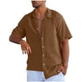 thumbnail image 1 of USNSM Men's Linen Shirts Short Sleeve Button Down Casual Shirt Business Dress Clothing Beach Fashion Summer Tops Brown XXXL, 1 of 6
