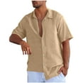 thumbnail image 1 of USNSM Men's Linen Shirts Short Sleeve Button Down Casual Shirt Business Dress Clothing Beach Fashion Summer Tops Yellow XL, 1 of 6