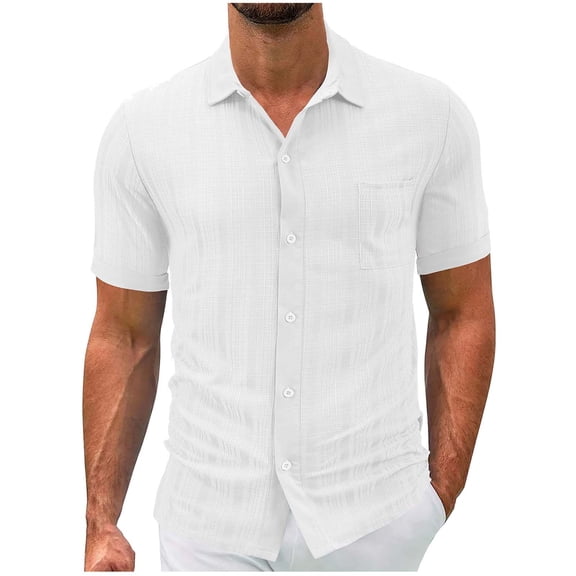 USNSM Men's Linen Short Sleeve Shirts Casual Lightweight Button Down Shirts Vacation Beach Summer Tops with Pocket White XL