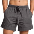 thumbnail image 1 of USNSM Men's Linen Shorts Summer Loose Fit Bermuda Shorts with Pockets Casual Drawstring Elastic Waist Vacation Beach Shorts Gray S, 1 of 7