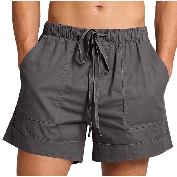 USNSM Men's Linen Shorts Summer Loose Fit Bermuda Shorts with Pockets Casual Drawstring Elastic Waist Vacation Beach Shorts Gray S