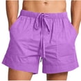 thumbnail image 1 of USNSM Men's Linen Shorts Summer Loose Fit Bermuda Shorts with Pockets Casual Drawstring Elastic Waist Vacation Beach Shorts Purple S, 1 of 7