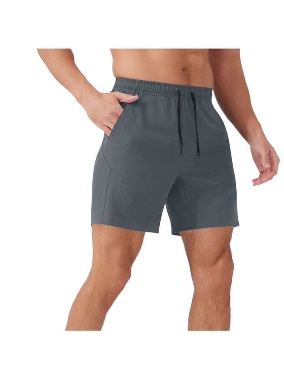 Men's Linerless Workout Shorts 5 inch Lightweight Quick Dry Solid Color Elastic Waist Shorts for Running Sports Athletic Gym with Pockets Gray L
