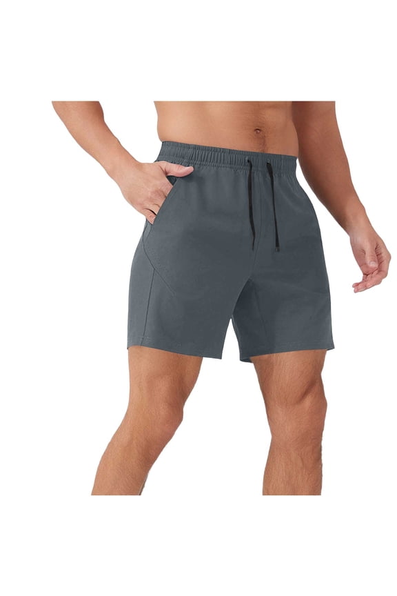 Men's Linerless Workout Shorts 5 inch Lightweight Quick Dry Solid Color Elastic Waist Shorts for Running Sports Athletic Gym with Pockets Gray L