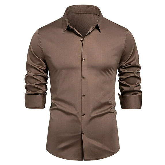 USNSM Men's Long Sleeve Button Up Shirts Solid Color Slim Fit Wrinkle Free Dress Shirts Casual Business Formal Dress Shirt Brown XXL