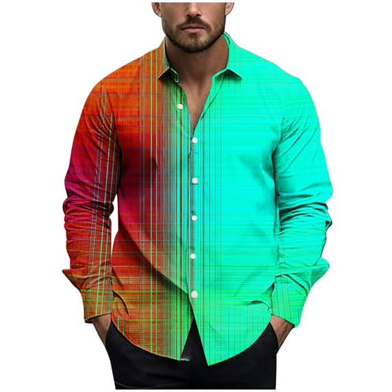 USNSM Men's Long Sleeve Dress Shirts Color Block Print Wrinkle-Free Casual Button Down Shirt Party Disco Formal Shirt Tops Blue XXL