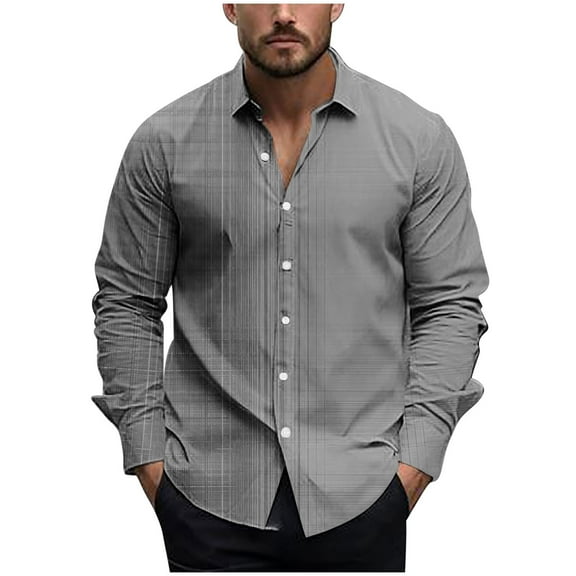 USNSM Men's Long Sleeve Dress Shirts Color Block Print Wrinkle-Free Casual Button Down Shirt Party Disco Formal Shirt Tops Gray S
