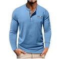 thumbnail image 1 of USNSM Men's Long Sleeve Henley Shirts Cotton 3-Button Checkered Color Blocked Casual T-Shirts Soft Basic Tops Blue S, 1 of 7