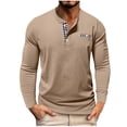 thumbnail image 1 of USNSM Men's Long Sleeve Henley Shirts Cotton 3-Button Checkered Color Blocked Casual T-Shirts Soft Basic Tops Yellow S, 1 of 7