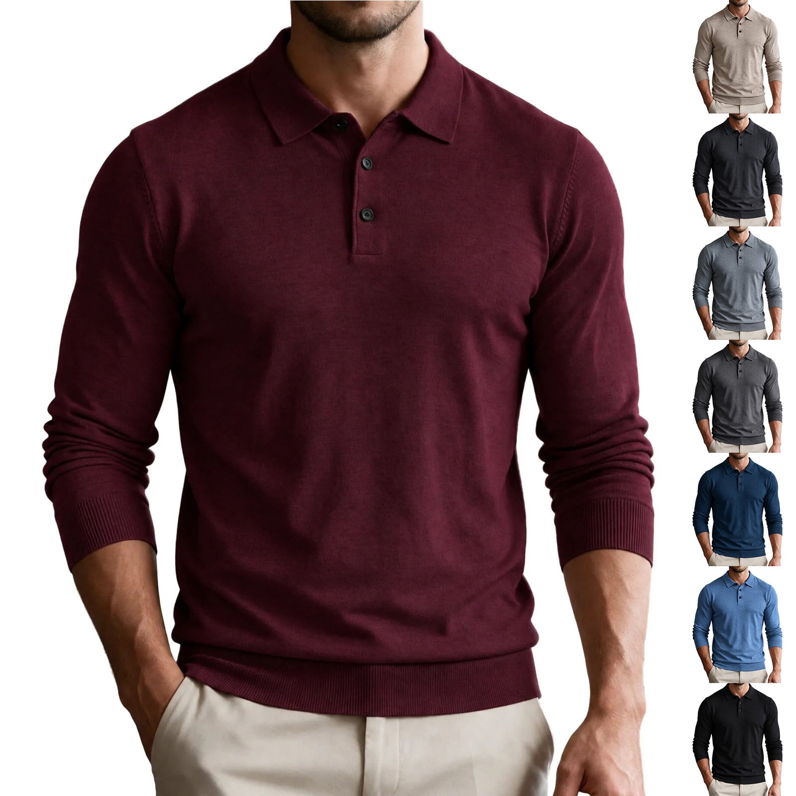 Soft Drop USNSM Men's Long Sleeve Lapel Sweater Knit Button Placket Drop Shoulder ...