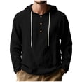 thumbnail image 1 of USNSM Men's Long Sleeve Linen Hoodies, Solid Color Summer Lightweight Loose Button Up Business Casual Hooded Shirts Black S, 1 of 7