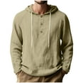 thumbnail image 1 of USNSM Men's Long Sleeve Linen Hoodies, Solid Color Summer Lightweight Loose Button Up Business Casual Hooded Shirts Yellow S, 1 of 7