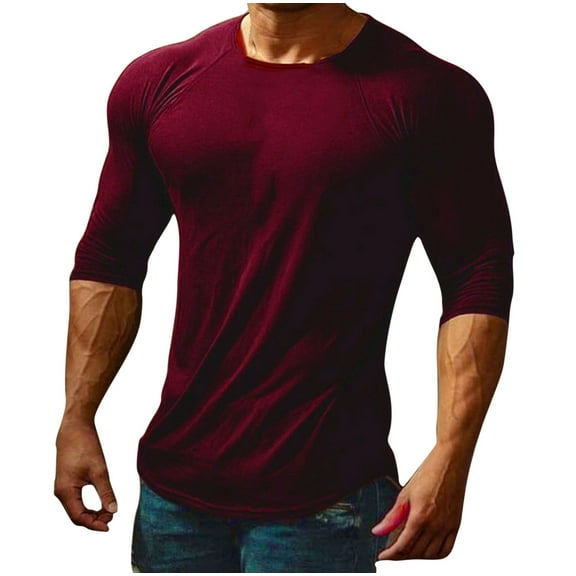 USNSM Men's Long Sleeve Muscle T-Shirts Lightweight Soft Stretchy Athletic Crew Neck Tees Running Lounging Casual Workout Top Red XL
