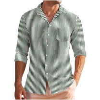 USNSM Men's Long Sleeve Shirt Casual Striped Printed Cotton Tops Turndown Collar Button up Long Sleeve Shirt with Pocket Green L