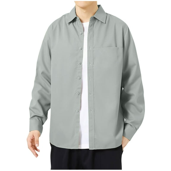 USNSM Men's Long Sleeve Shirt Plus Size Solid Color Cardigan Tops Lapel Button up Casual Work Shirt Army Green L