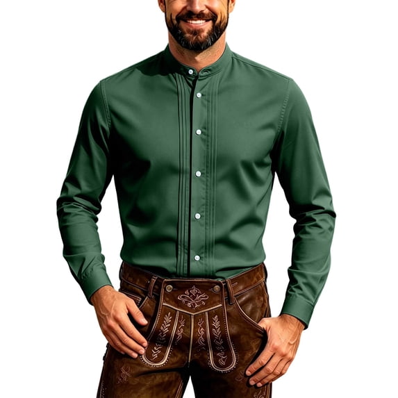 USNSM Men's Mandarin Collar Dress Shirt Long Sleeve Button Down Pleated Regular Fit for Work Office Wedding Dinner Events Green XL
