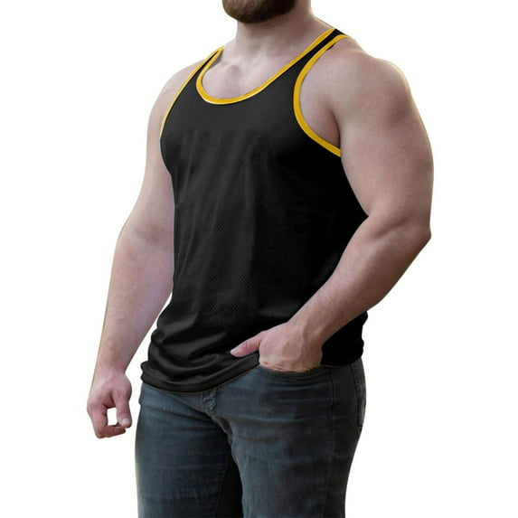 USNSM Men's Mesh Basketball Tank Top Workout Gym T-Shirts Loose Breathable Comfortable Sleeveless Training Shirt Black XXL