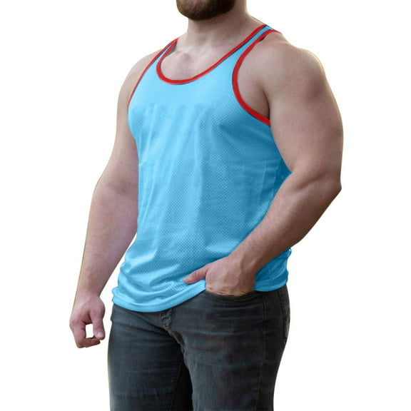 USNSM Men's Mesh Basketball Tank Top Workout Gym T-Shirts Loose Breathable Comfortable Sleeveless Training Shirt Blue S