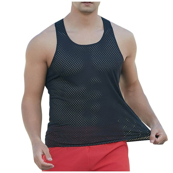 USNSM Men's Mesh Running Tank Tops Ultra Lightweight Marathon Singlets Breathable Race Vests Quick Dry Sleeveless Shirt Black XXL