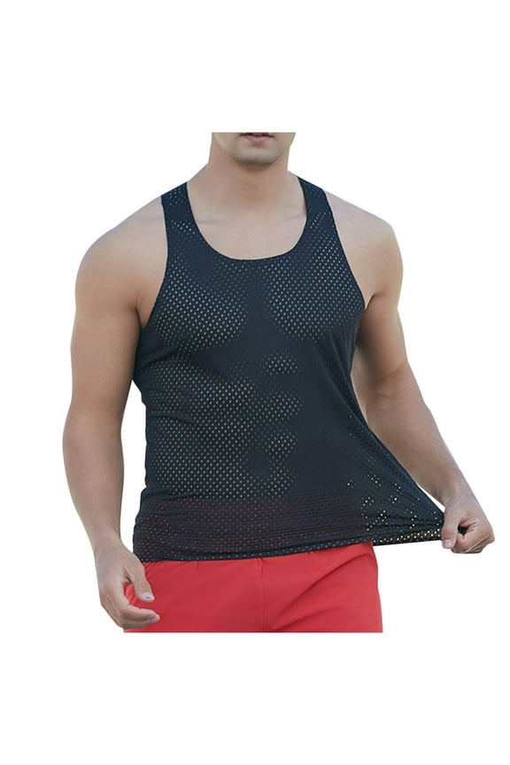 Men's Mesh Running Tank Tops Ultra Lightweight Marathon Singlets Breathable Race Vests Quick Dry Sleeveless Shirt Black XXL