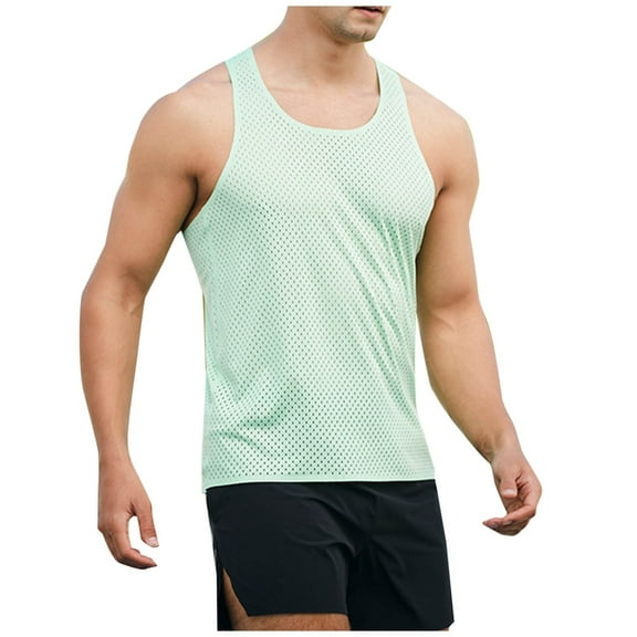 USNSM Men's Mesh Running Tank Tops Ultra Lightweight Marathon Singlets Breathable Race Vests Quick Dry Sleeveless Shirt Green S