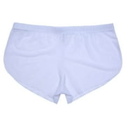 USNSM Mens Mesh See Through Boxers Silk Underwear Sheer Boxer Trunk, Athletic Ultra-Thin Split Side Loose Shorts White XXL