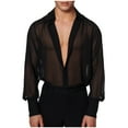 thumbnail image 1 of USNSM Men's Mesh Sheer See Through Long Sleeve Rave Disco Outfit Collar Button Front Party Shirt Tops Trendy Fashion Black M, 1 of 6