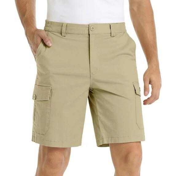 USNSM Men's Multi-Pocket Elastic Waist Button Zipper Casual Solid Color Sweatpants Athletic Workout Gym Jogger Pants 5/10 Shorts Khaki L