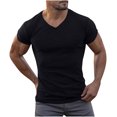 thumbnail image 1 of USNSM Men's Muscle T Shirts Stretch Short Sleeve V Neck Bodybuilding Athletic Workout Gym Tee Shirts Ribbed Knit Shirt Black XL, 1 of 8