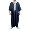 thumbnail image 1 of USNSM Men's Muslim Robe Middle East Robe Long Sleeve Embroidered Standing Collar Cardigan Solid Hoodless Casual Robe Blue XXL, 1 of 3