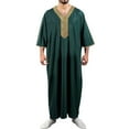 thumbnail image 1 of USNSM Men's Muslim Robe Middle East Robe Long Sleeve Embroidered Standing Collar Cardigan Solid Hoodless Casual Robe Green XXXL, 1 of 5