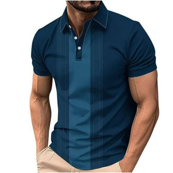 USNSM Men's Oversized Color Blocked Lapel Shirt Short Sleeve Moisture-Wicking Lightweight Cotton Soft Comfortable Breathable Casual Top Blue XXXXXL