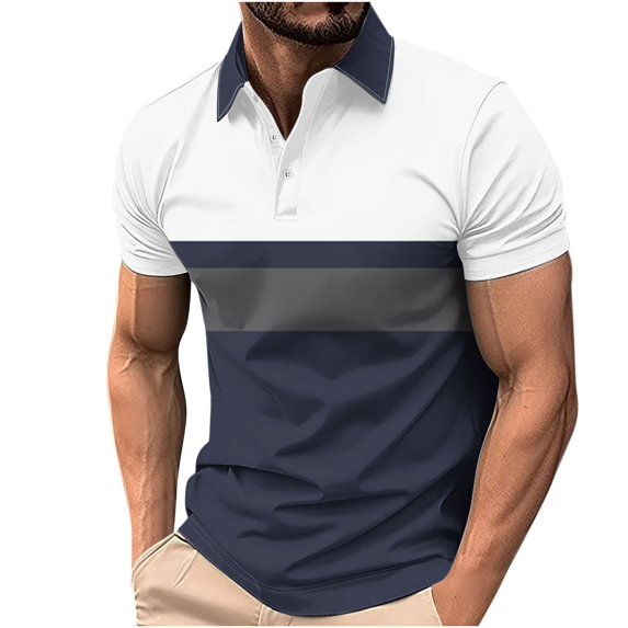 USNSM Men's Oversized Color Blocked Lapel Shirt Short Sleeve Moisture-Wicking Lightweight Cotton Soft Comfortable Breathable Casual Top Navy XXXXXL