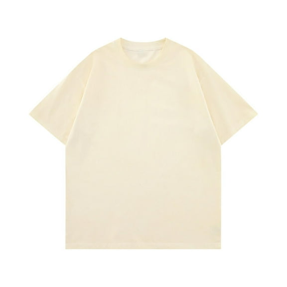 USNSM Men's Oversized Cotton T-Shirts Loose Fit Vintage Washed Tee Unisex Short Sleeve Comfort Breathable Casual Shirts Tops Beige M