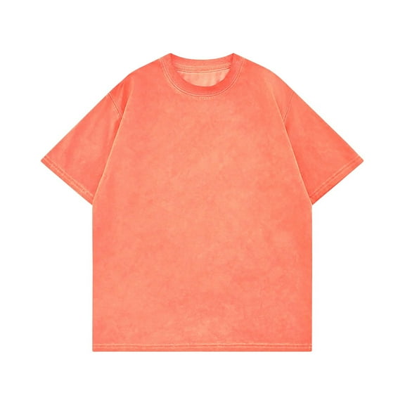 USNSM Men's Oversized Cotton T-Shirts Loose Fit Vintage Washed Tee Unisex Short Sleeve Comfort Breathable Casual Shirts Tops Orange M