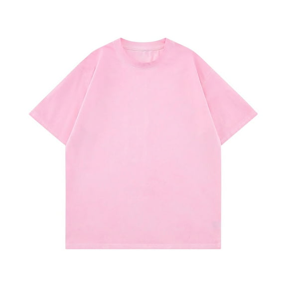 USNSM Men's Oversized Cotton T-Shirts Loose Fit Vintage Washed Tee Unisex Short Sleeve Comfort Breathable Casual Shirts Tops Pink XL
