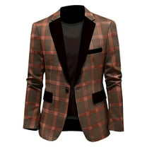 USNSM Men's Plaid Blazer Sport Coats Jackets Slim Fit Lightweight Casual Checkered Blazer Trendy Blazer Jacket for Men Brown L