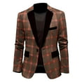 thumbnail image 1 of USNSM Men's Plaid Blazer Sport Coats Jackets Slim Fit Lightweight Casual Checkered Blazer Trendy Blazer Jacket for Men Brown M, 1 of 3