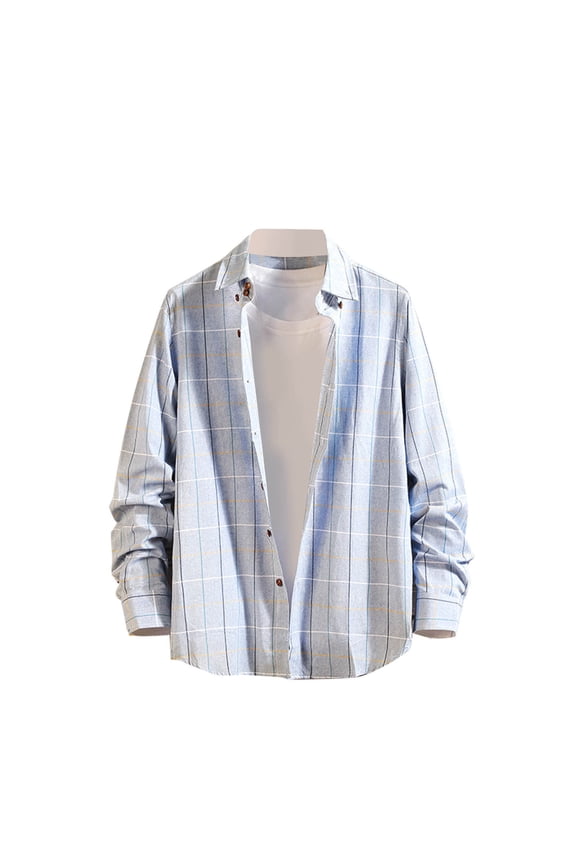 Men's Plaid Flannel Shirts Long Sleeve Regular Fit Lightweight Breathable Button Down Causal Shirts Blue XL