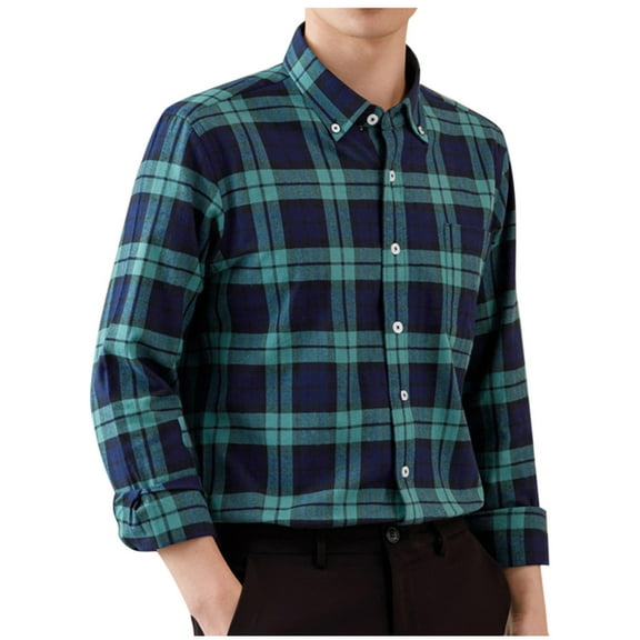 USNSM Men's Plaid Shirt Casual Business Loose Cotton Shirt Turndown Collar Button up Long Sleeve Tops with Pocket Black 3XL